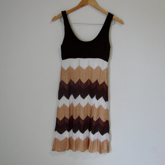 Bebe Y2K Knit Tank Dress Chevron Stripe Metallic Gold Sparkle Stretch Medium - Picture 10 of 12